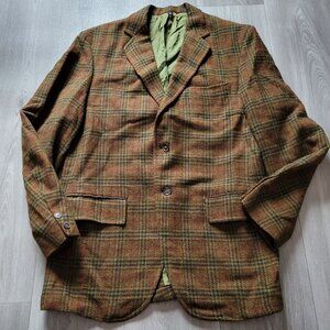 John Blair Mens Plaid Blazer Jacket Size 42 Wool Blend Brown Olive